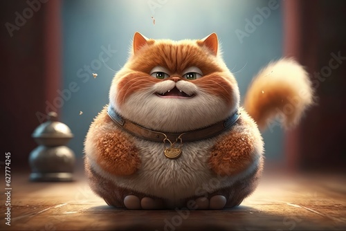 happy and fatty cartoon kitty wallpaper with a playful tail generative ai