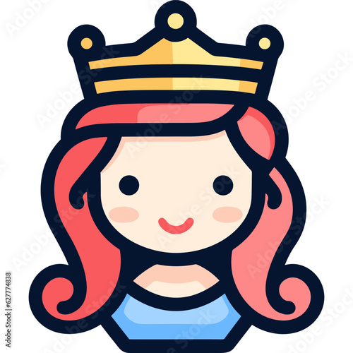 Princess queen wearing golden crown portrait outlined vector