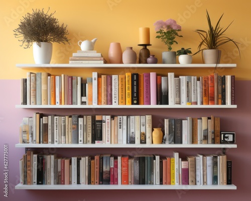 A cozy shelf of books and plants, evoking a sense of warmth and tranquility within any home