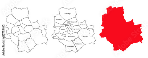 Map of Warsaw and its districts