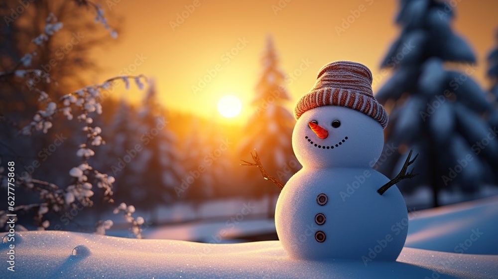 Fototapeta premium New Year's snowman, fabulous snowman Generative AI
