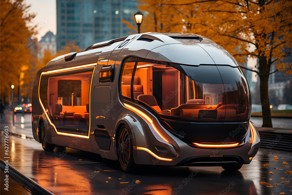 Futuristic Autonomous Self-Driving Bus RV Home, Autonomous Futurism Concept Render 