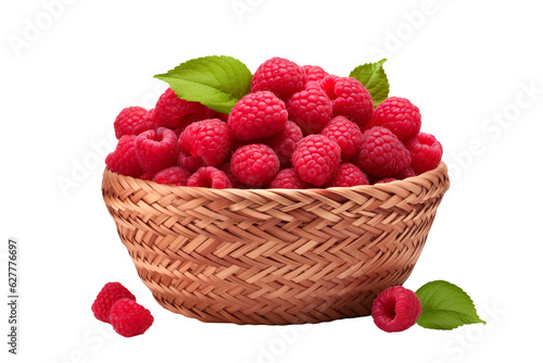 A realistic portrait of Rasberry in a basket isolated PNG