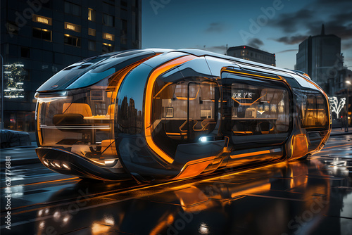 Futuristic Autonomous Self-Driving Public Transport Vehicle, Autonomous Futurism Concept Render 