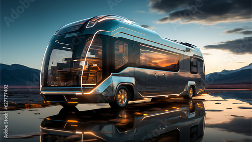Futuristic Autonomous Self-Driving Double Decker Bus RV Home, Autonomous Futurism Concept Render 