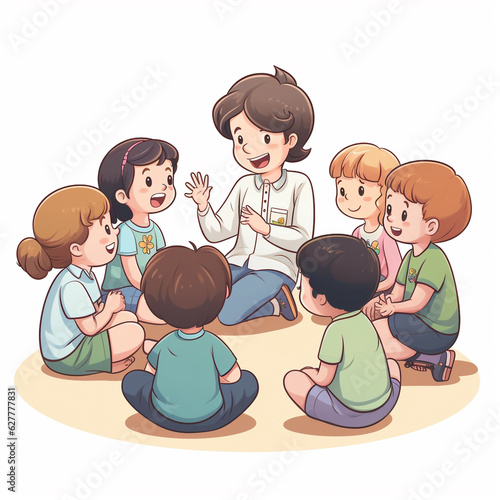 Pastel Children Listening To Teacher, Educational Clipart, School Clipart, Generative Ai