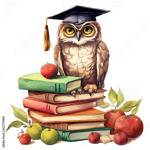 Owl With Diploma, Educational Clipart, School Clipart, Generative Ai