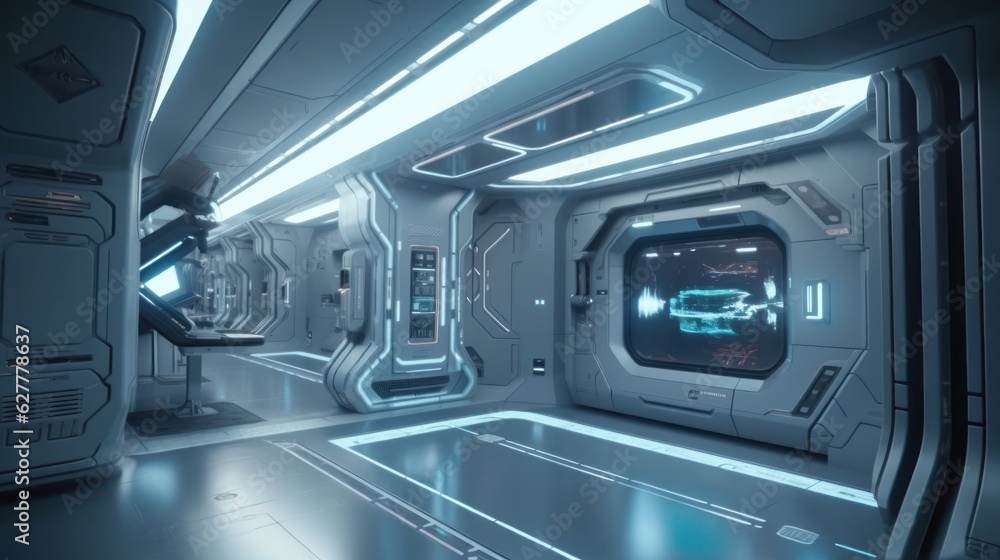 Sci-fi interior design space station, future room generative ai Sci-fi interior design space station, future room generative ai