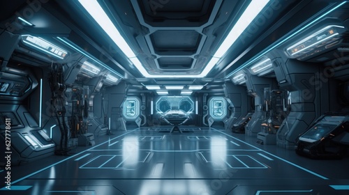 Fototapeta Naklejka Na Ścianę i Meble -  Sci-fi interior design space station, future room generative ai