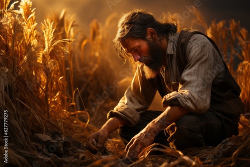 An evocative exploration of grain harvest rituals and traditions, highlighting the hard work of farmers during harvest season. Generative Ai