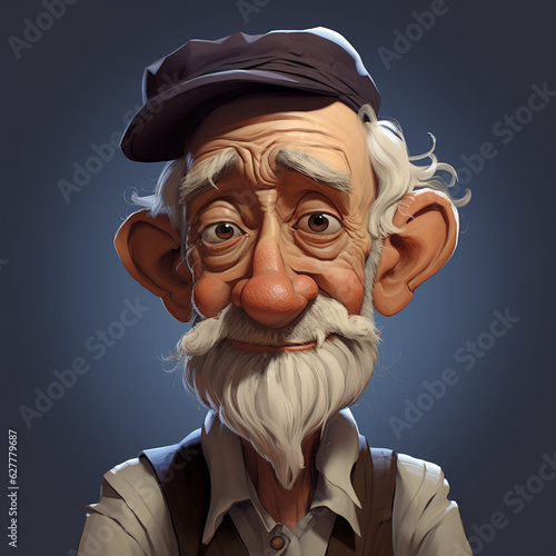 An old man in a hat and beard, cartoon style, 3d, high quality