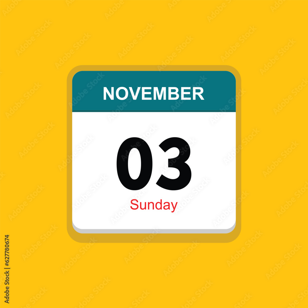 sunday 03 november icon with yellow background, calender icon