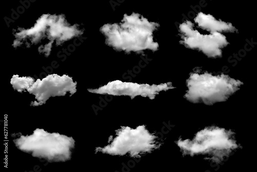 White clouds isolated on black background Clouds set on black	
 photo