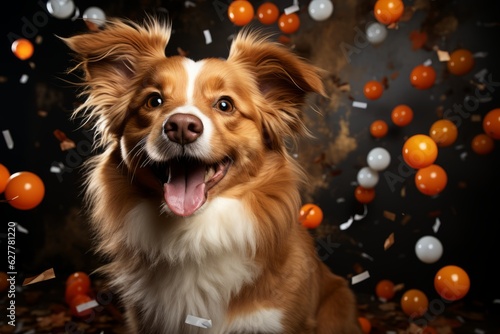 Studio photograph of a pet dog with a whimsical and playful studio background © Lauri