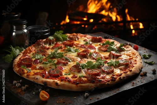 Italian pizza is cooked in a wood-fired oven