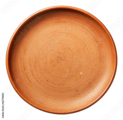 Top view of empty brown plate isolated.