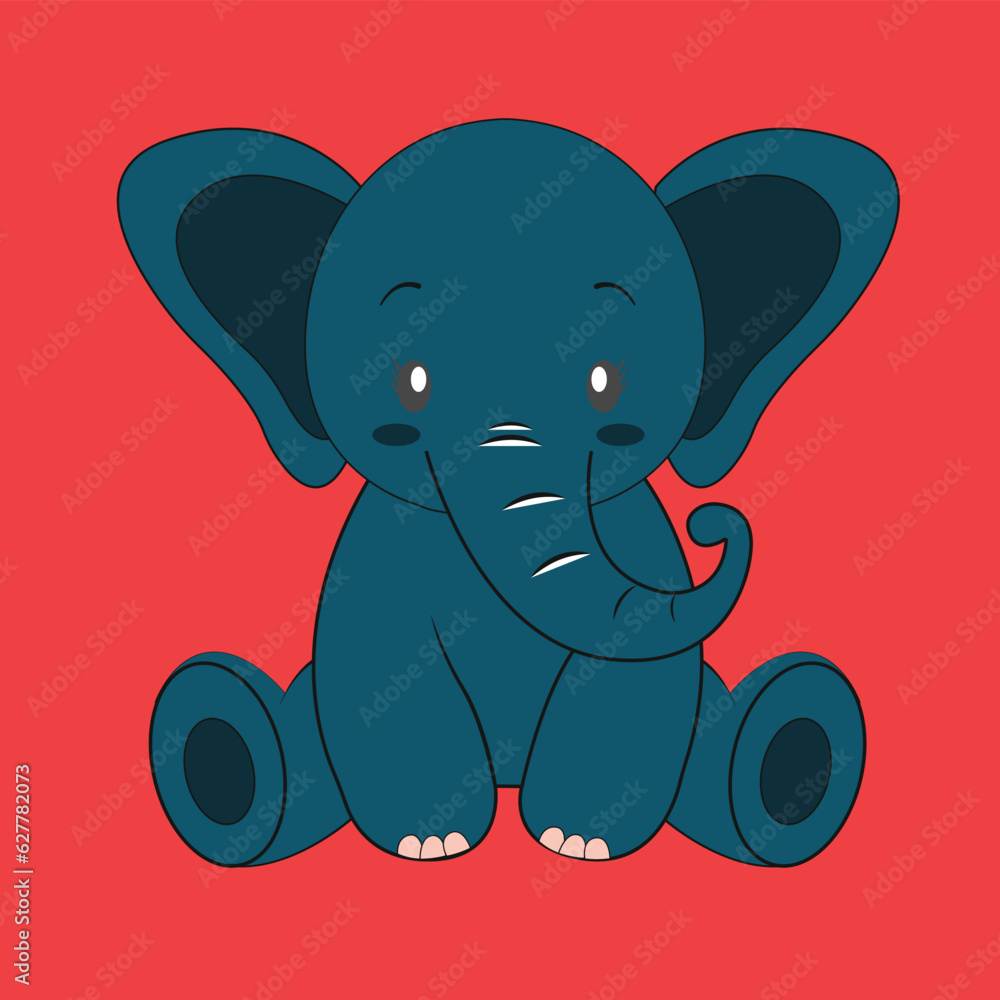 Fototapeta premium Cute baby elephant cartoon hand drawn vector illustration. Can be used for baby t-shirt print, fashion print design, kids wear, baby shower celebration greeting and invitation card.