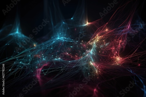black background with blue and purple graphic particles