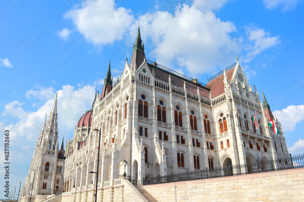  House of Parliament of Hungary in sunny day in Budapest, Hungary