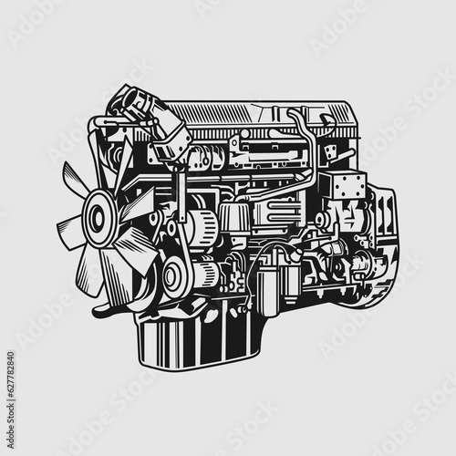 diesel engine semi truck vector on white background. vector illustration. truck illustration. automotive vector