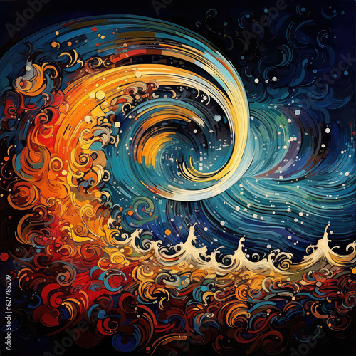 Abstract illustration of turbulent psychedelic ocean wave.