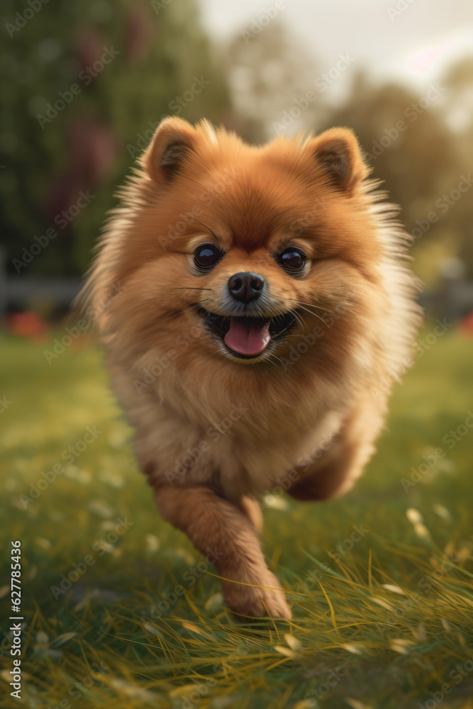 Pomeranian dog running outside