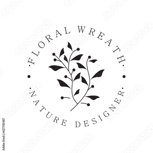 Elegant floral and leaf frame. Delicate botanical vector illustration for labels, spas, corporate identity, and wedding invitations