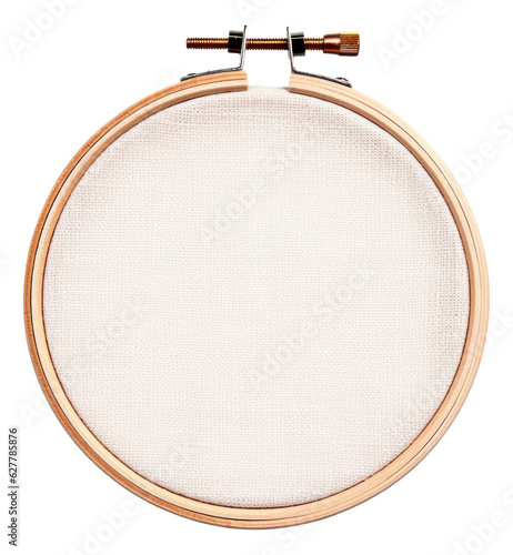 Fotografering Wooden embroidery hoop with canvas isolated.
