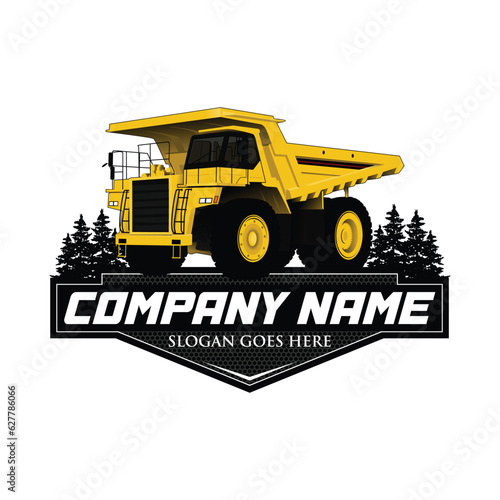 Dump truck, mining truck illustration logo design
