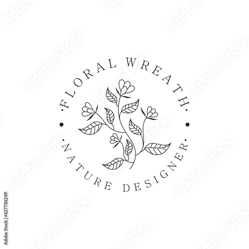 Elegant floral and leaf frame. Delicate botanical vector illustration for labels, spas, corporate identity, and wedding invitations