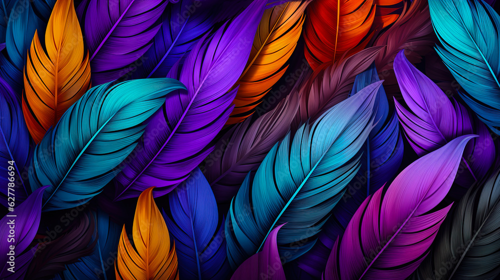 Multicolor Feathers Luxury Seamless Elegant Texture illustration Background .Digital illustration generative AI.