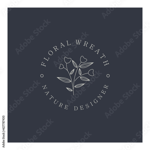 Elegant floral and leaf frame. Delicate botanical vector illustration for labels, spas, corporate identity, and wedding invitations