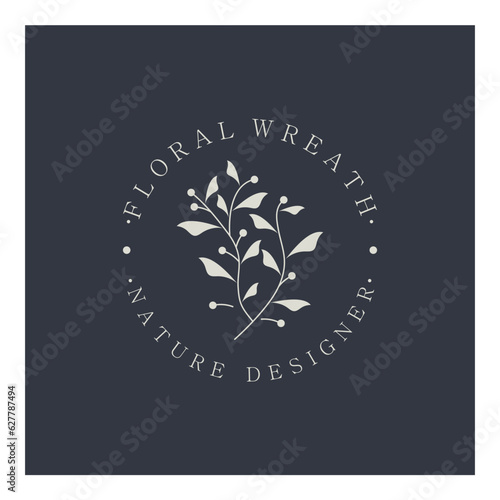 Elegant floral and leaf frame. Delicate botanical vector illustration for labels, spas, corporate identity, and wedding invitations