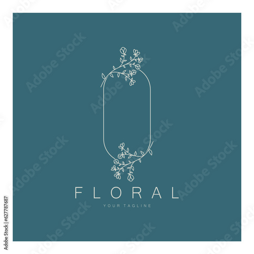 Elegant floral and leaf frame. Delicate botanical vector illustration for labels, spas, corporate identity, and wedding invitations