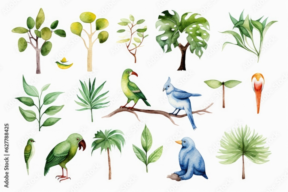 Rainforest clip art watercolor illustration