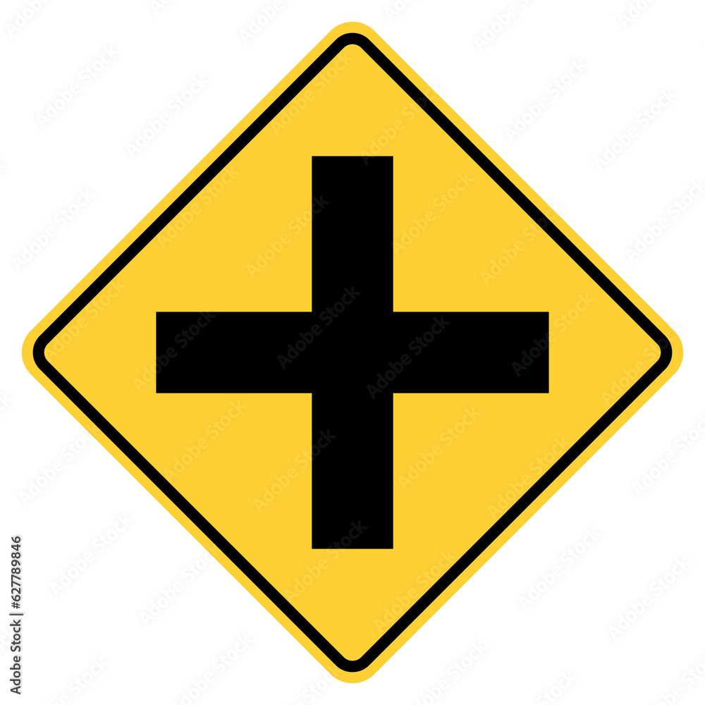 Transparent PNG format Vector graphic of a usa crossroad highway sign. It consists of two black lines crossing each other at right angles within a black and yellow square tilted to 45 degrees Transparent PNG format Vector graphic of a usa crossroad highway sign. It consists of two black lines crossing each other at right angles within a black and yellow square tilted to 45 degrees