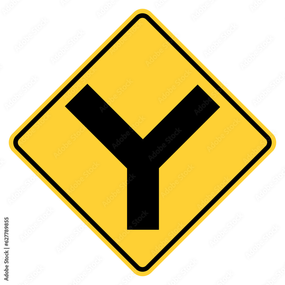 Transparent PNG format Vector graphic of a usa Y junction highway sign. It consists of a three black lines intersecting to form a Y shape within a black and yellow square tilted to 45 degrees Transparent PNG format Vector graphic of a usa Y junction highway sign. It consists of a three black lines intersecting to form a Y shape within a black and yellow square tilted to 45 degrees