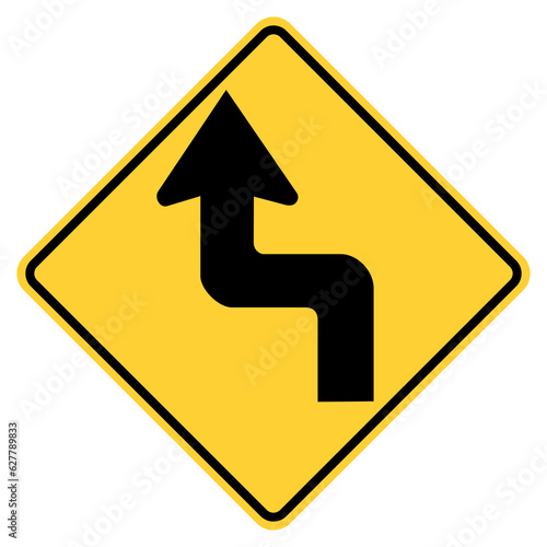 Free Download Transparent PNG format Vector graphic of a usa reverse turn highway sign. It consists of a black arrow with two opposing 90 degree bends within a black and yellow square tilted to 45 degrees - GFXLoad