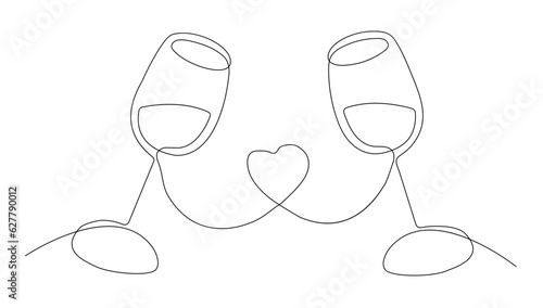 Glass, wine glass in line art style, one solid line. National Wine Day. Holiday concept, logo. Template for background, banner, card, poster with text inscription.