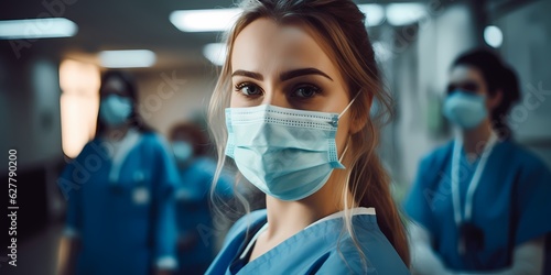 woman in a hospital wearing a mask, doctor, nurse, professions