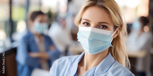 woman in a hospital wearing a mask, doctor, nurse, professions