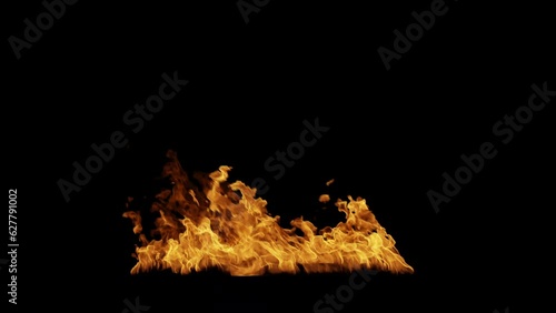 Small flames of fire on a black background. Hot realistic fire in 4K with no background, easy to use on your footage. Variation 01
