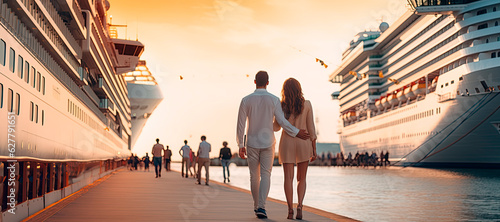 Fotografia young couple on the background of a cruise liner