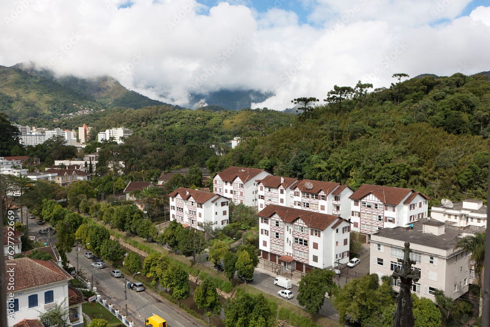 Fototapeta premium Petropolis Brazil city view on a cloudy spring day
