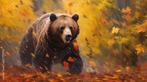 brown bear in the autumn leaves.