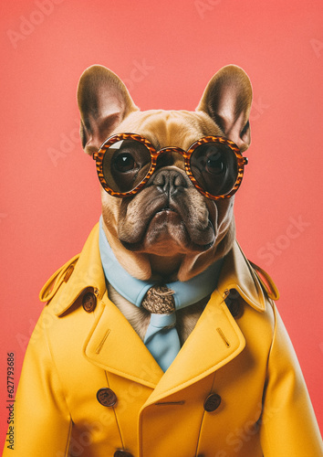 French bulldog with elegant clothes