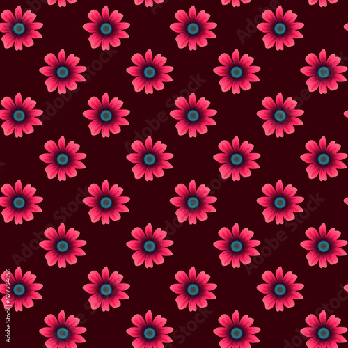 Floral regular seamless pattern. Beautiful pink flowers repeat on dark brown background. Vector illustration. © Colomba Rossa