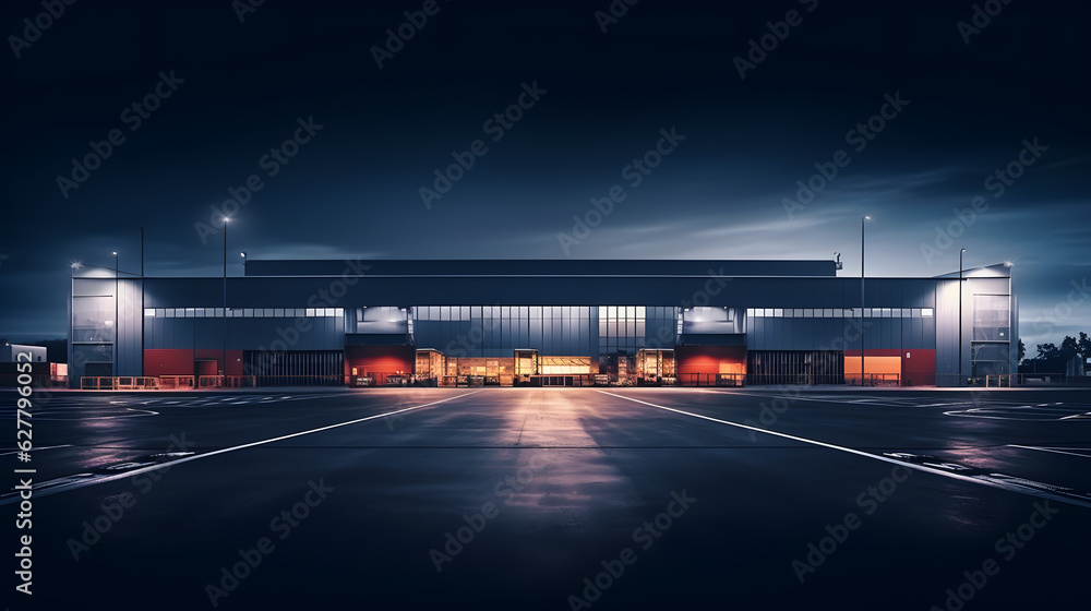 Logistics center, warehouse or large retail store at night. Generative AI Logistics center, warehouse or large retail store at night. Generative AI