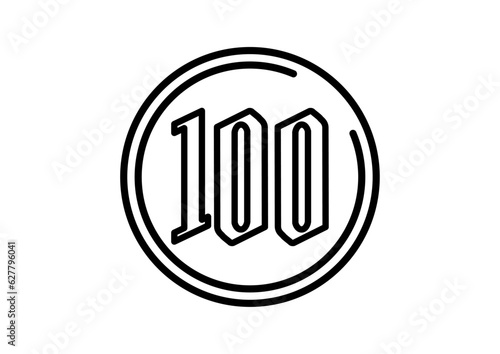 100円の線画イラスト。日本のワンコインのアイコン。