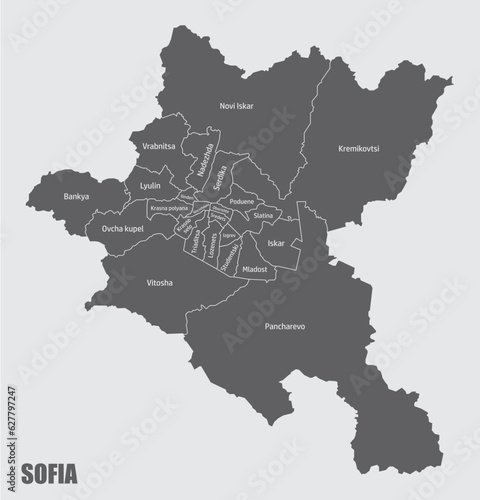 Sofia city administrative map